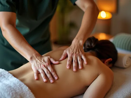 Pessoa recebendo massagem terapêutica nas costas em ambiente calmo